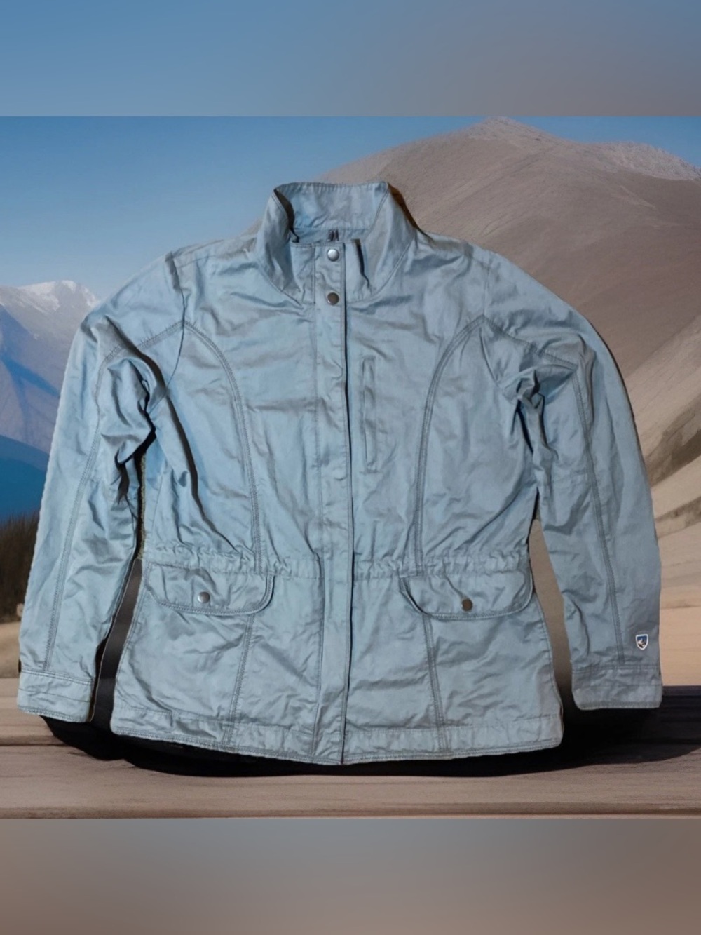 Kuhl Projekt Jacket Women Large Blue Lightweight Twill Full Zip Pockets Outdoor
